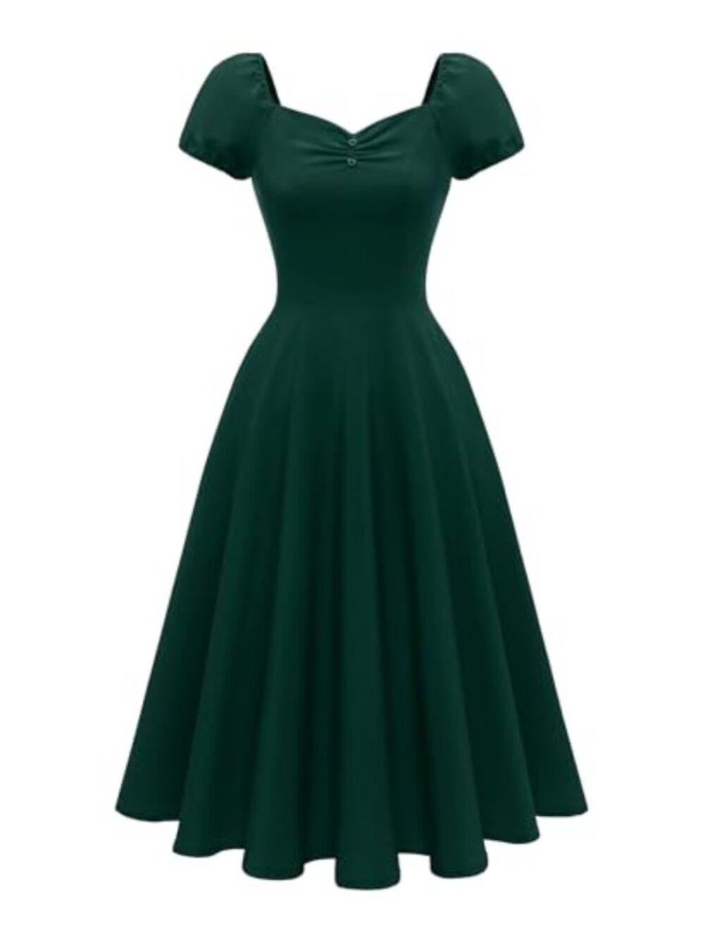 1950s Vintage Swing Dress with Puff Sleeves, Pockets Cocktail Tealength